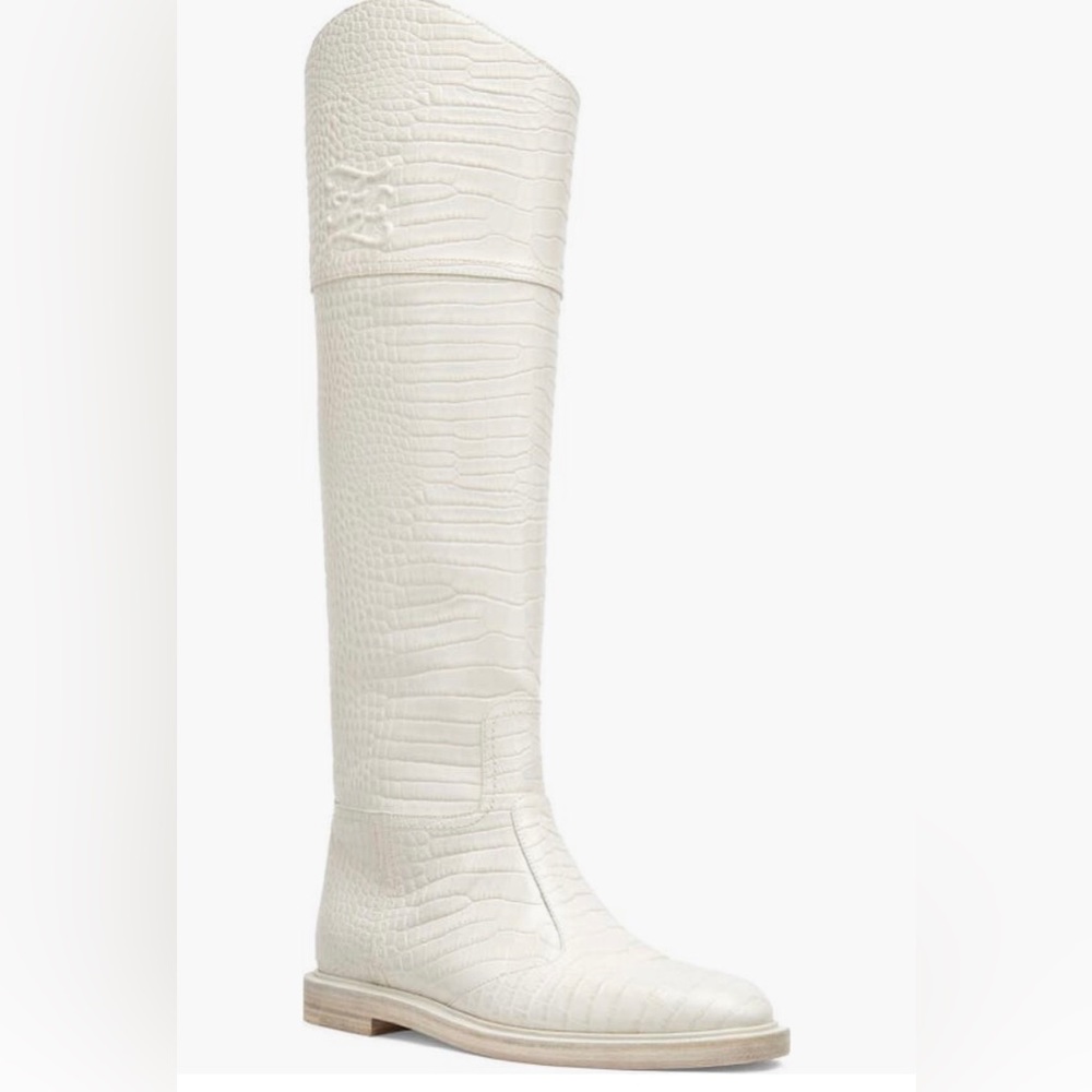 NIB $1690 Fendi Karligraphy Logo Croc Embossed Riding Boot 6.5 US / 36.5 EU !